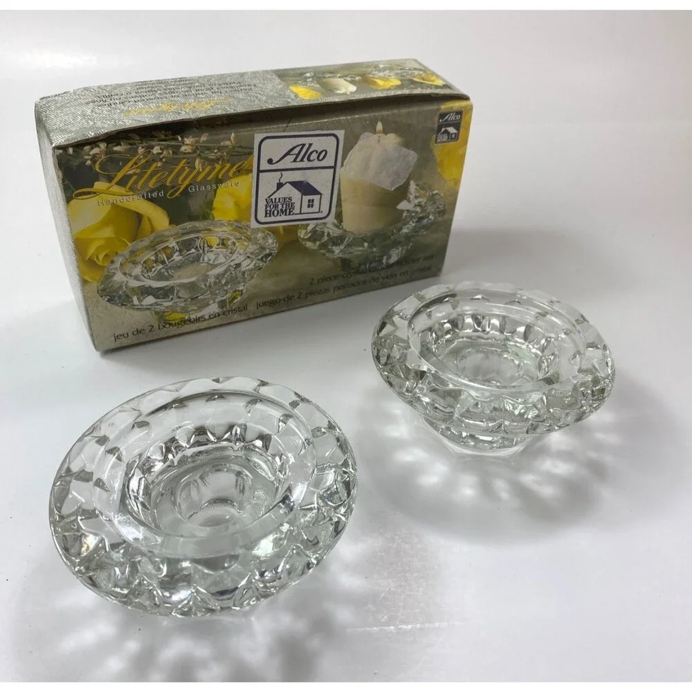 Alco 2-Piece Glass Crystal Candle Holder Set Votive Taper Table Setting Party